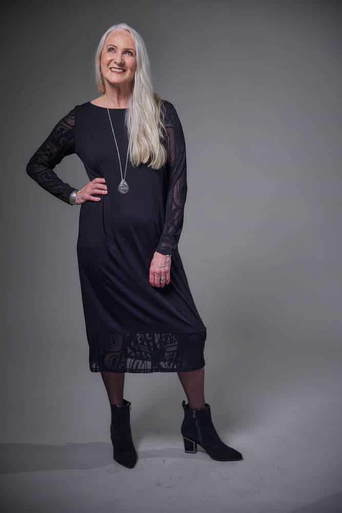 Chloe Angus Design Boatneck Dress with Modern print by Clarence Mills