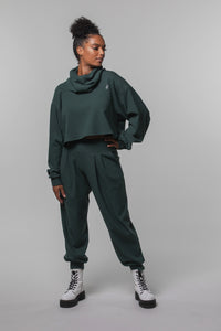 Chloe Angus Design Cropped Gaiter Sweatshirt and Harem Pants in Pine