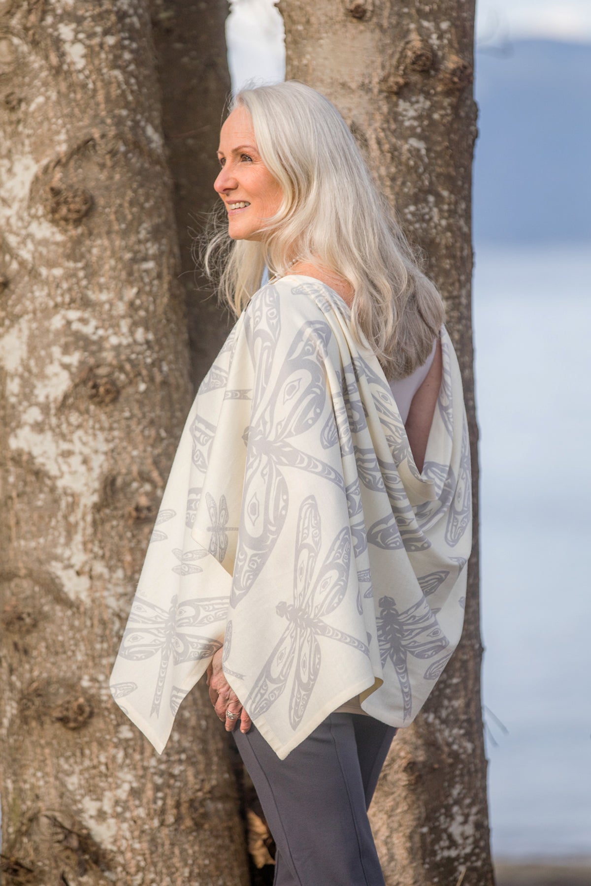 Chloe Angus Design Spirit Wrap with Dragonfly print by Clarence Mills